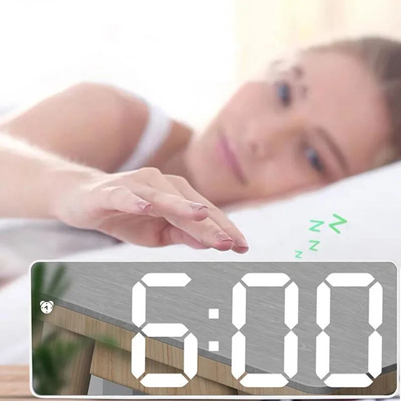 Sleek LED Mirror Alarm Clock – Minimalist Digital Display with Voice Control & Night Mode
