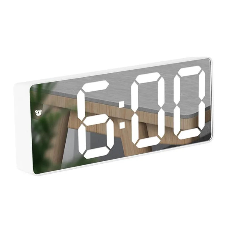 Sleek LED Mirror Alarm Clock – Minimalist Digital Display with Voice Control & Night Mode