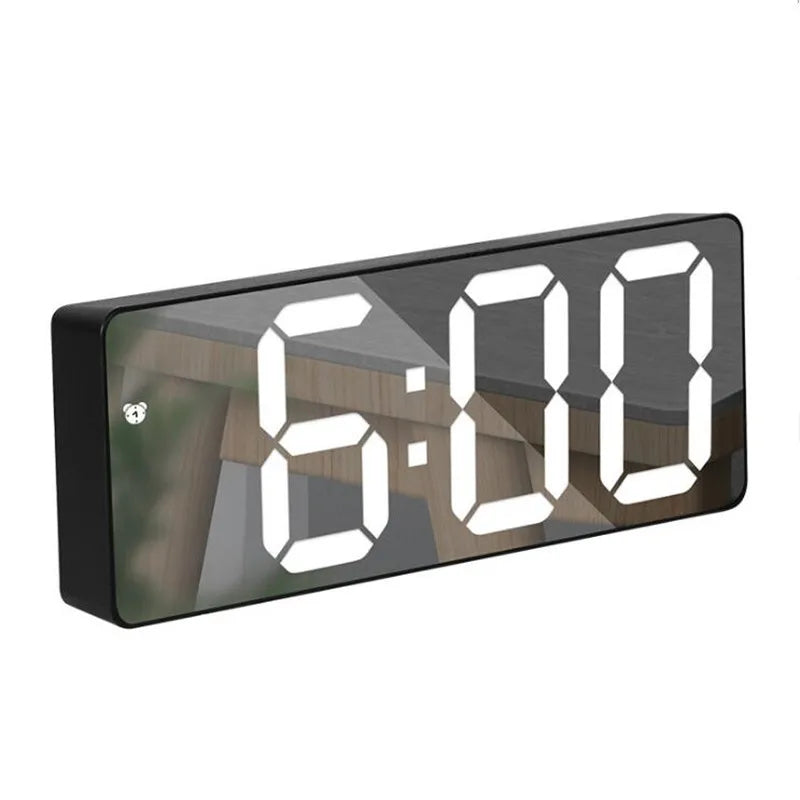 Sleek LED Mirror Alarm Clock – Minimalist Digital Display with Voice Control & Night Mode