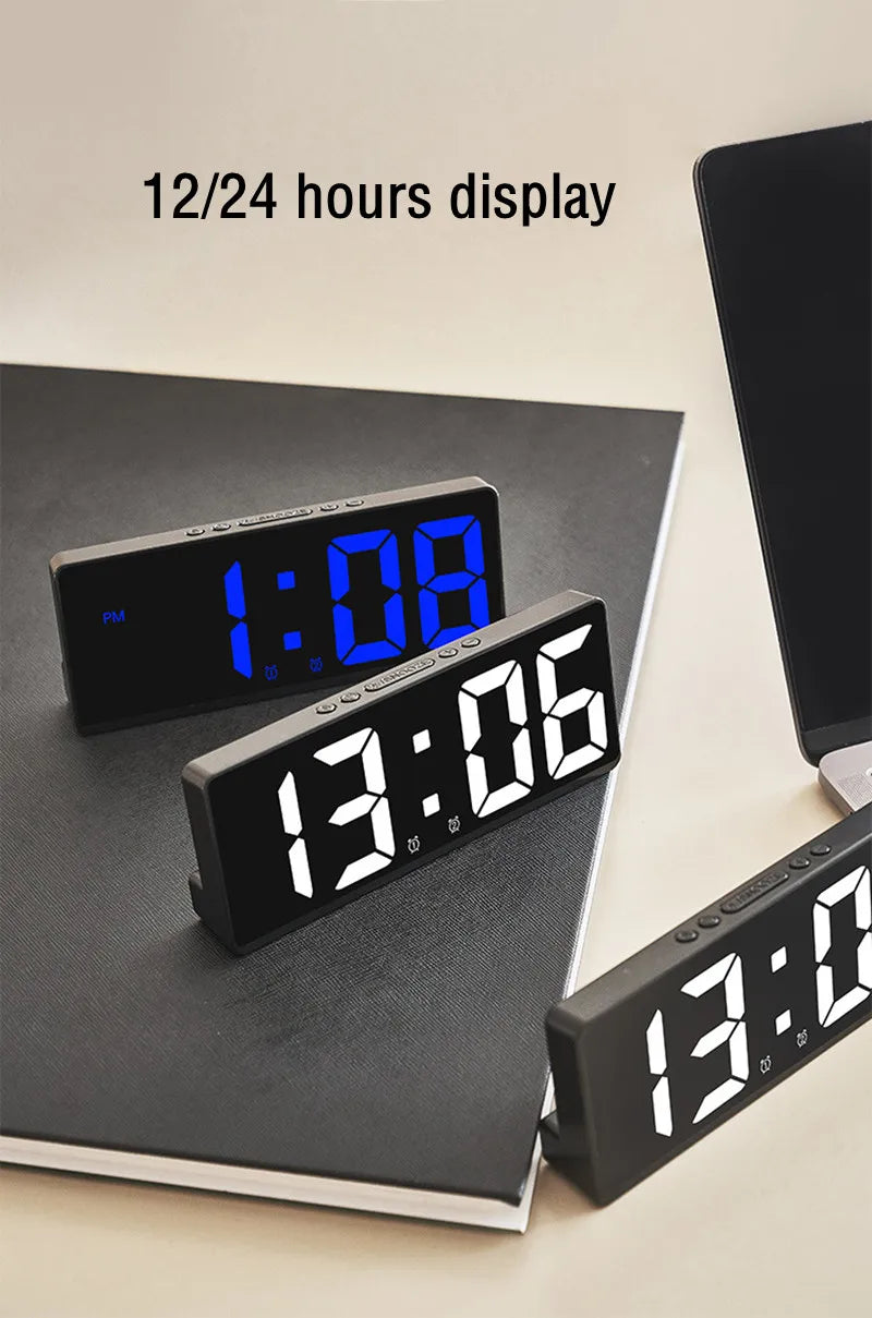 Sleek LED Mirror Alarm Clock – Minimalist Digital Display with Voice Control & Night Mode