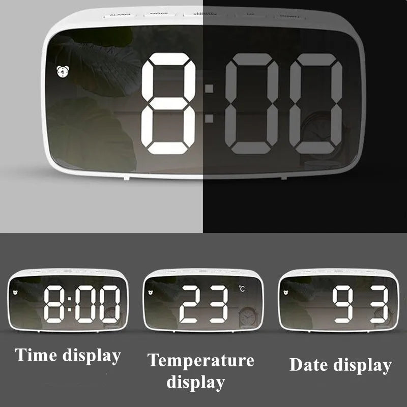 Sleek LED Mirror Alarm Clock – Minimalist Digital Display with Voice Control & Night Mode