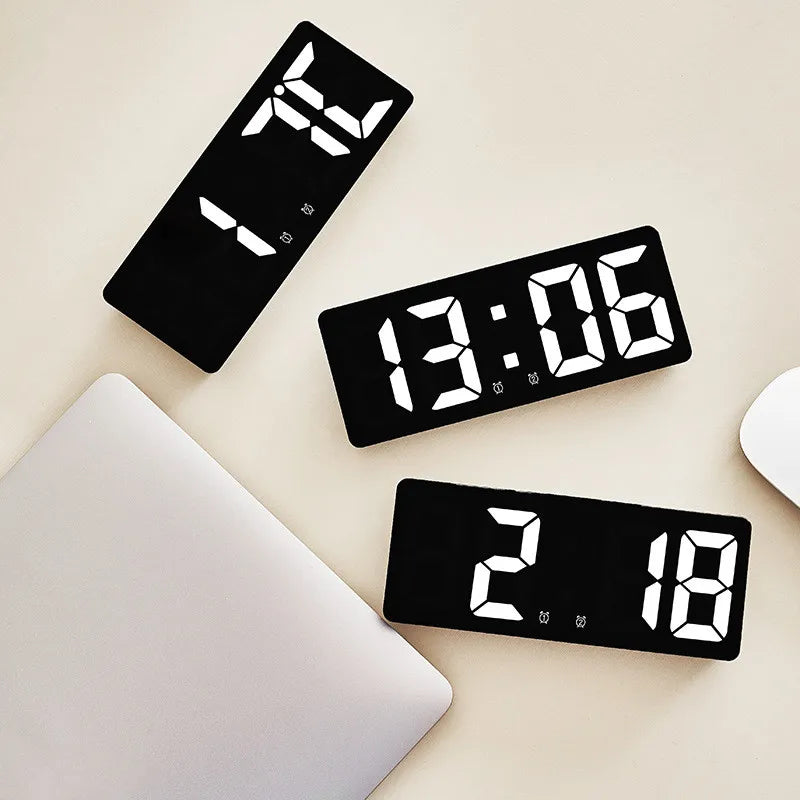 Sleek LED Mirror Alarm Clock – Minimalist Digital Display with Voice Control & Night Mode