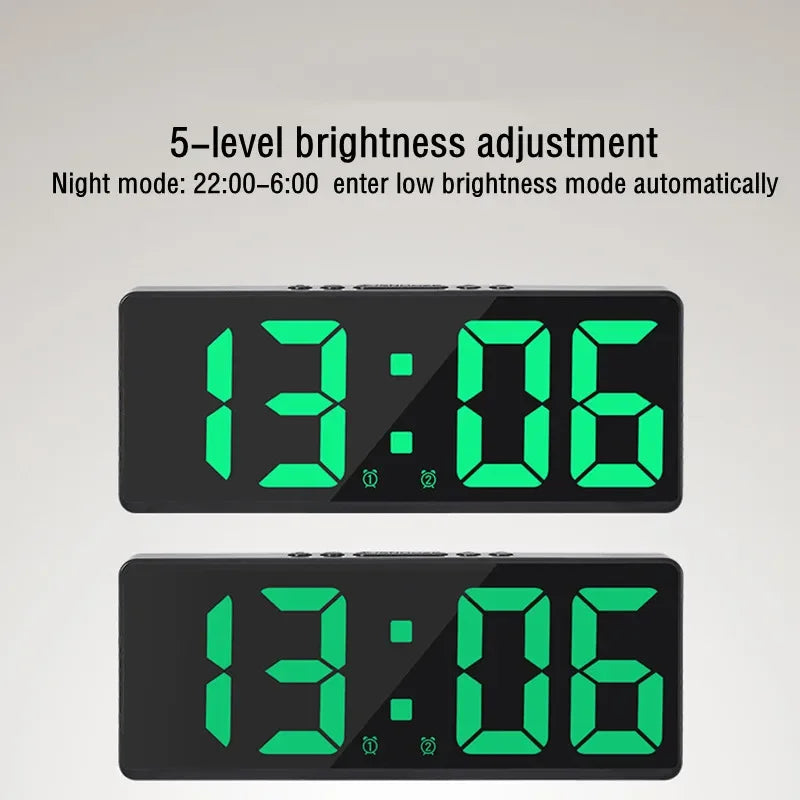 Sleek LED Mirror Alarm Clock – Minimalist Digital Display with Voice Control & Night Mode