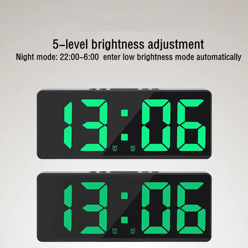 Sleek LED Mirror Alarm Clock – Minimalist Digital Display with Voice Control & Night Mode