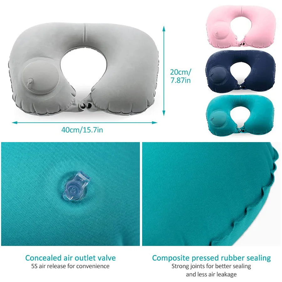 Inflatable Travel Neck Pillow – Compact Ergonomic Support for Airplane, Car & Office