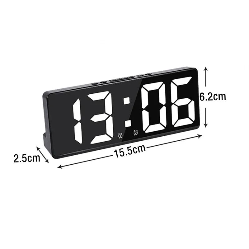 Sleek LED Mirror Alarm Clock – Minimalist Digital Display with Voice Control & Night Mode
