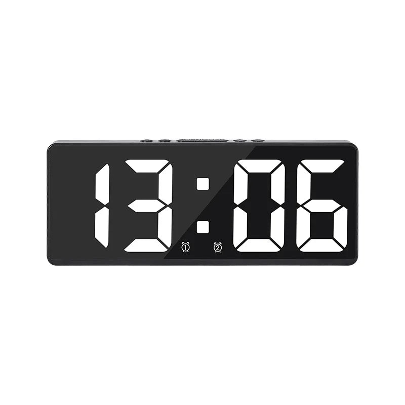 Sleek LED Mirror Alarm Clock – Minimalist Digital Display with Voice Control & Night Mode
