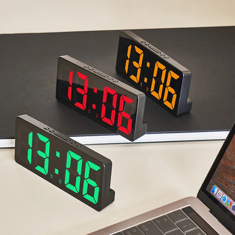 Sleek LED Mirror Alarm Clock – Minimalist Digital Display with Voice Control & Night Mode