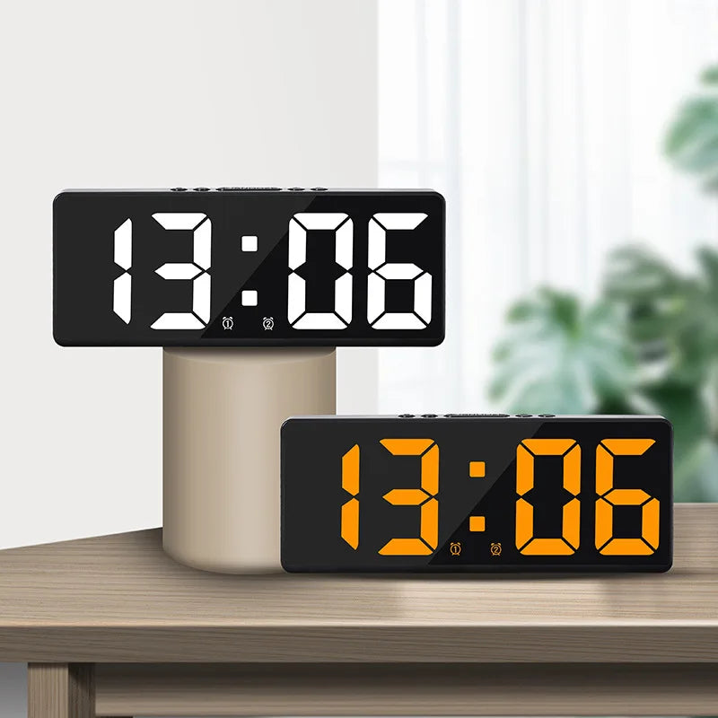 Sleek LED Mirror Alarm Clock – Minimalist Digital Display with Voice Control & Night Mode