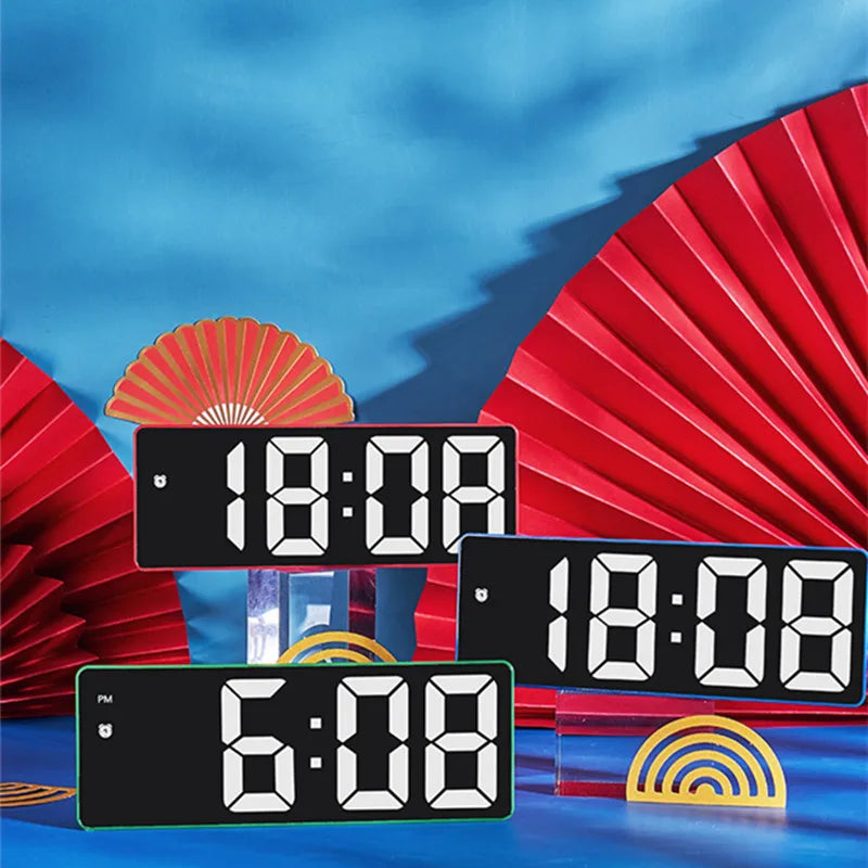 Sleek LED Mirror Alarm Clock – Minimalist Digital Display with Voice Control & Night Mode