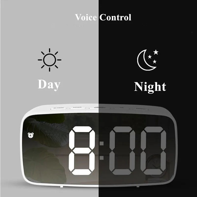 Sleek LED Mirror Alarm Clock – Minimalist Digital Display with Voice Control & Night Mode