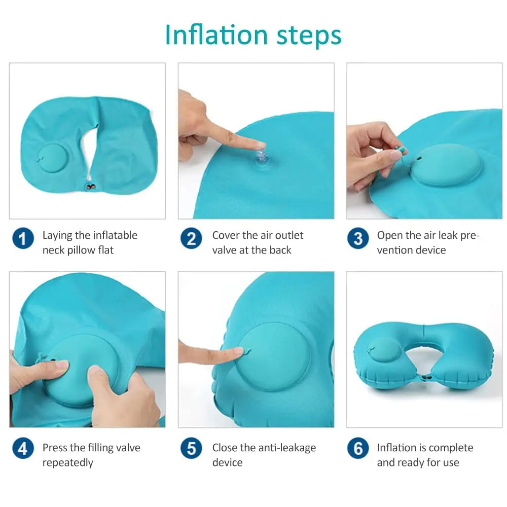 Inflatable Travel Neck Pillow – Compact Ergonomic Support for Airplane, Car & Office