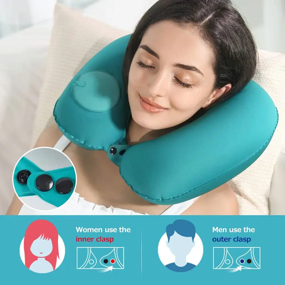 Inflatable Travel Neck Pillow – Compact Ergonomic Support for Airplane, Car & Office