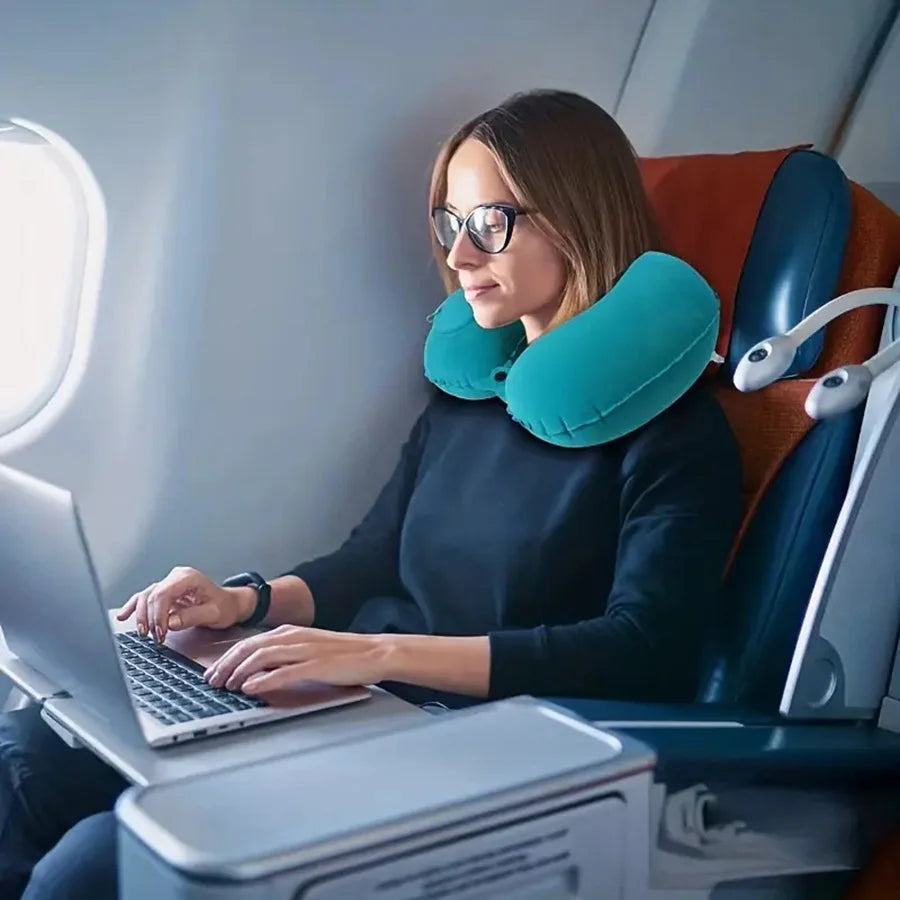 Inflatable Travel Neck Pillow – Compact Ergonomic Support for Airplane, Car & Office