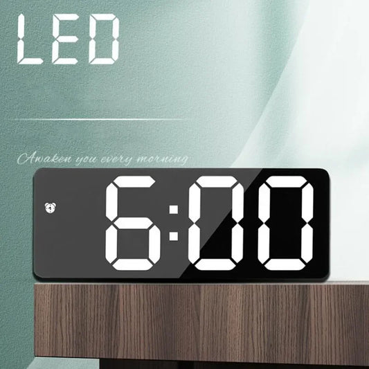 Sleek LED Mirror Alarm Clock – Minimalist Digital Display with Voice Control & Night Mode